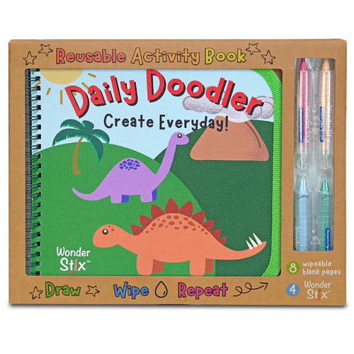 The Daily Doodler Reusable Activity Book- Dino Cover, Includes 4 Wonder Stix TPG841