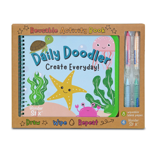 The Daily Doodler Reusable Activity Book- Sea Life Cover, Includes 4 Wonder Stix TPG844