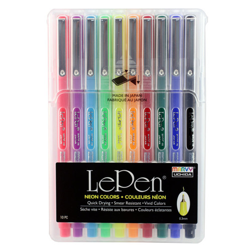 Marvy Lepen Micro-Fine Point Pen, Neon, 10 Colors UCH430010F