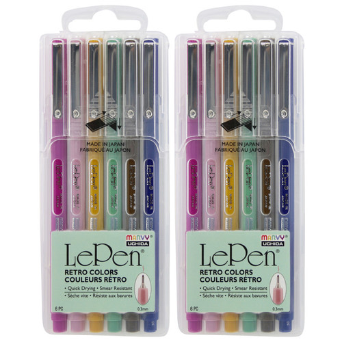 Marvy Lepen Micro-Fine Point Pen, Retro, 6 Per Pack, 2 Packs UCH43006R-2