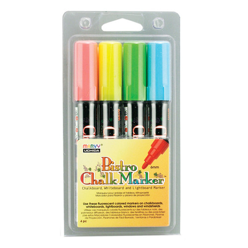 Marvy Broad Point Chalk Marker Broad Tip Set 4A, Fluorescent Red, Blue, Yellow And Green UCH4804A