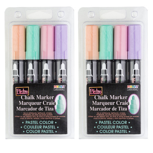 Marvy Bistro Chalk Markers, Broad Tip, Blush Pink, Peppermint, Pastel Peach, Pale Violet, 4 Per Pack, 2 Packs UCH4804P-2
