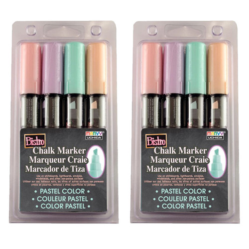 Marvy Bistro Chalk Markers, Chisel Tip 4-Color Set, Blush Pink, Peppermint, Pastel Peach, Pale Violet, 2 Sets UCH4834P-2