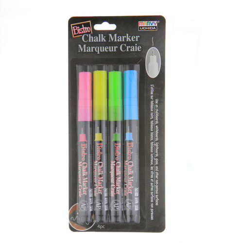 Marvy Bistro Chalk Markers, Extra Fine Tip 4-Color Set, Fluorescent Pink, Blue, Green, Yellow UCH4854A