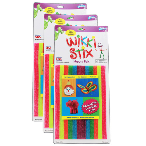 Wikki Wikki Stix, Neon Colors, 8", 48 Per Pack, 3 Packs WKX804-3