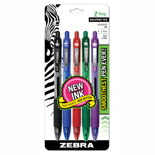 Zebra Z-Grip Ballpoint Retractable Pen, 1.0Mm, Assorted, 5-Pack ZEB22205