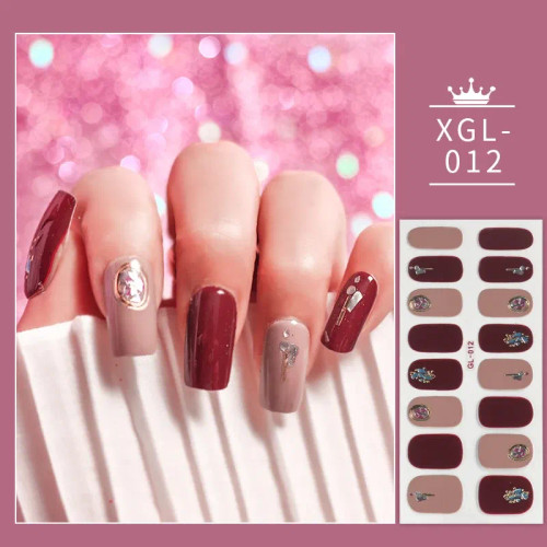 Violet - 16 Tips/ Sheet Full Cover Nail Stickers Glitter Nail Decoration Creative Decals Self Adhesive Nail Art Stickers For Manicure By WTB