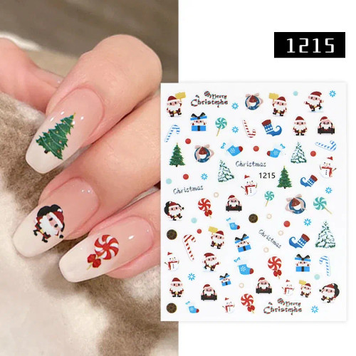 Chocolate - 1Pc Christmas Stickers Santa Claus Snowflake Decals Catoon Image Muti- Pattern New Year Halloween Nail Art Stickers For Manicure By WTB