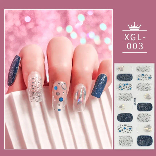 Gray - 16 Tips/ Sheet Full Cover Nail Stickers Glitter Nail Decoration Creative Decals Self Adhesive Nail Art Stickers For Manicure By WTB