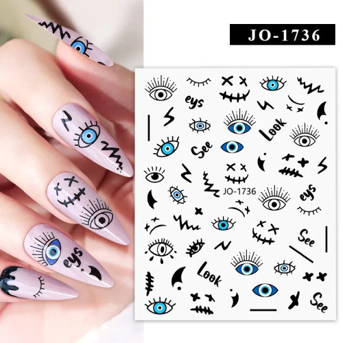 Lvory - 1Pc Christmas Stickers Santa Claus Snowflake Decals Catoon Image Muti- Pattern New Year Halloween Nail Art Stickers For Manicure By WTB