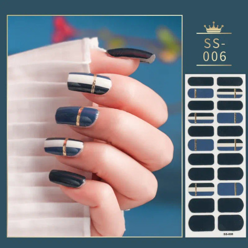 Green - 22 Tips Blue And White Shiny Speckles Nail Art Sticker Full Cover Nail Stickers Last Update Nail Wraps Lot Sticker For Nails By WTB