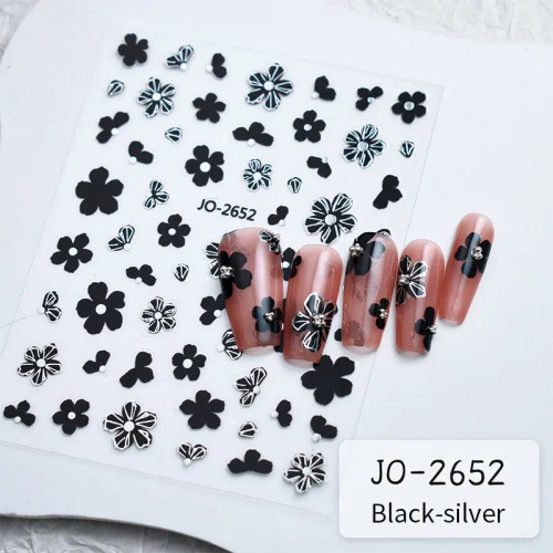 Grey Green - White French 3D Nail Stickers Manicure Gradient Line Flower Nail Art Designs Self-Adhesive Nail Tips Guides For Diy Decoration By WTB