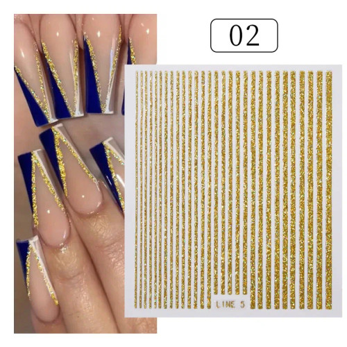 Mint Colour - White French 3D Nail Stickers Manicure Gradient Line Flower Nail Art Designs Self-Adhesive Nail Tips Guides For Diy Decoration By WTB