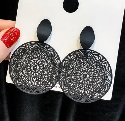 Metal Steel Color - Fashion Exaggerated Pendant Size Round Circle Earrings Female Temperament Personality Color Matching Bump Earrings Ear Jewelry By WTB