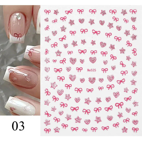 Wine Red - White French 3D Nail Stickers Manicure Gradient Line Flower Nail Art Designs Self-Adhesive Nail Tips Guides For Diy Decoration By WTB