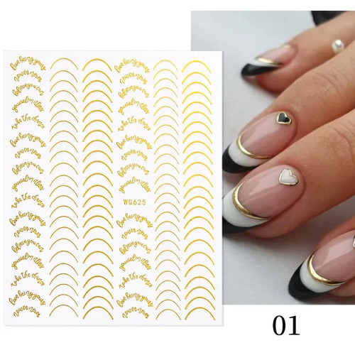Transparent - White French 3D Nail Stickers Manicure Gradient Line Flower Nail Art Designs Self-Adhesive Nail Tips Guides For Diy Decoration By WTB