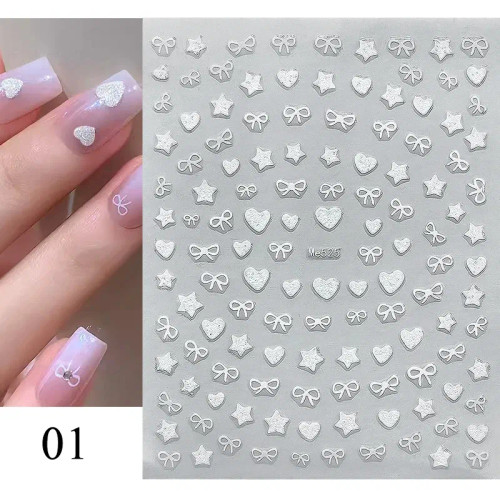 Blue White - White French 3D Nail Stickers Manicure Gradient Line Flower Nail Art Designs Self-Adhesive Nail Tips Guides For Diy Decoration By WTB