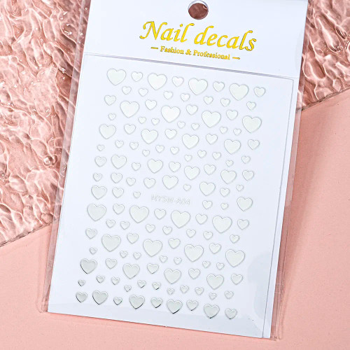 White - 1Pcs 3D Heart Love Nail Sticker Laser Colorful Self-Adhesive Slider Decals 8*10Cm Valentines Day Sticker For Nail Decorations #N By WTB
