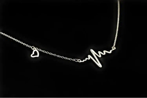 Metal Champagne Gold - Simple Wave Heart Necklace Chic Ecg Pulse Charm Pendant Necklace Lightning Women Vintage Jewelry Accessories By WTB