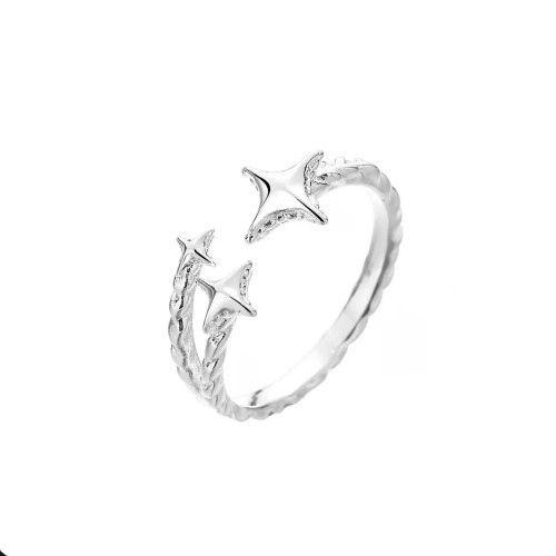 Main Stone Silver - 2025 New Korean Silver Color Four Pointed Star Rings For Women Simple Y2K Cross Star Opening Adjustable Finger Ring Jewelry Gift By WTB