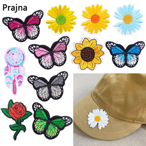 Purple - Butterfly Daisy Embroidery Patches For Clothing Thermoadhesive Patches Diy Fusible Patch On Kids Clothes Sunflower Badges Sewing By WTB