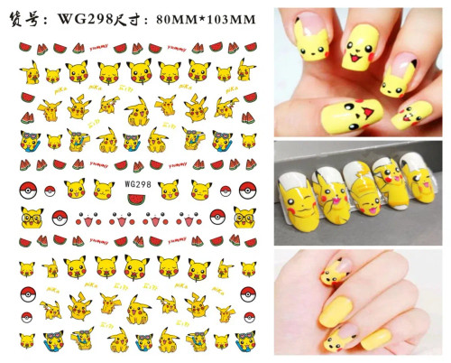Green - Miniso Pokemon Cartoon Pikachu Squirtle Nail Stickers Nail Art Decoration Sanrio Kurome Melody 3D Stickers For Nails Manicure By WTB
