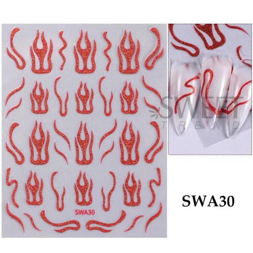 Army Green - Metallic Bohemian Style Nail Sticker Gold Silver Lace Lines Green Gem Love Heart 3D Holographic Manicure Sliders Nail Decoration By WTB