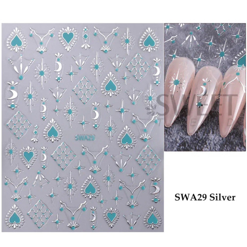 Beige - Metallic Bohemian Style Nail Sticker Gold Silver Lace Lines Green Gem Love Heart 3D Holographic Manicure Sliders Nail Decoration By WTB