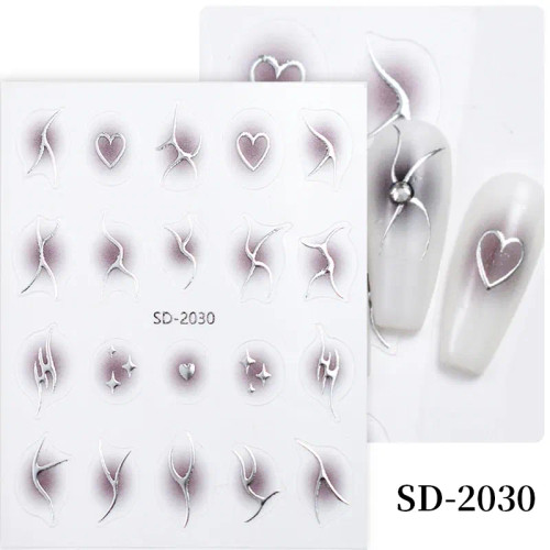 Pink Bronze - White French 3D Nail Stickers Manicure Gradient Line Flower Nail Art Designs Self-Adhesive Nail Tips Guides For Diy Decoration By WTB