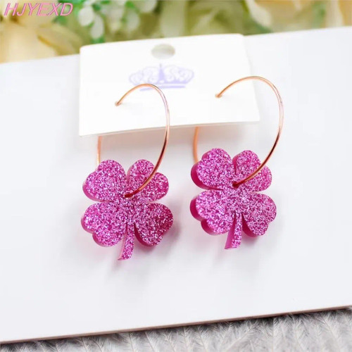Hp096 Acrylic Four Leaf Clover Dangle Earrings Beach Earrings Glitter Cute Acrylic Earrings By WTB