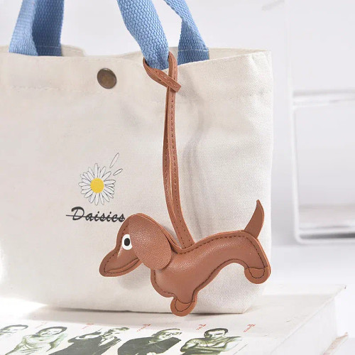 Orange - Classic Cute Puppy Dog Bag Pendant Key Chain Fashion Pu Leather Dachshund Key Ring Accessories By WTB