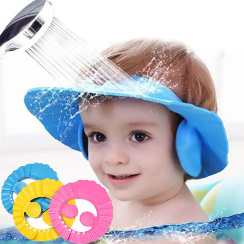 White - Baby Shower Soft Cap Adjustable Hair Wash Hat For Kids Ear Protection Safe Children Shampoo Bathing Shower Protect Head Cover By WTB