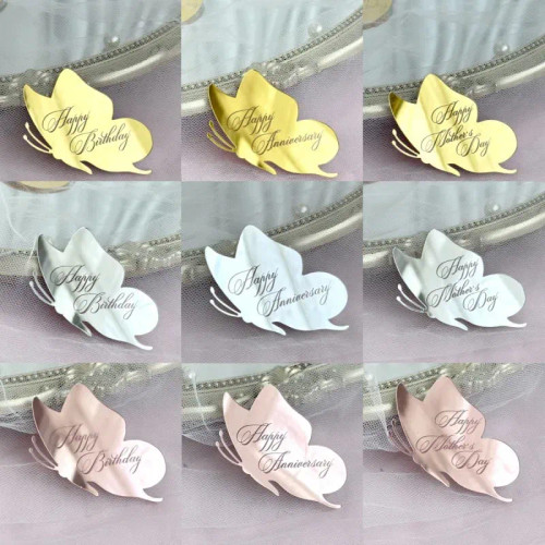 Olive - Ins Creative Laser Butterrty Cake Toppers Golden Anniversary Acrylic Cake Topper For Kids Birthday Party Cake Decorations By WTB