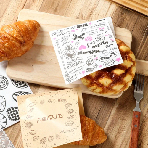 Fluorescence Yellow, Gift Box Size: Other - 50Pcs 15*14Cm Kraft Paper Sandwich Paper Wrap Bags Food Packing Paper Triangle Shape Oil-Proof Doughnut Packing Bag Baking Tools By WTB