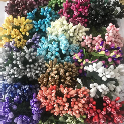 Sky Blue - 12Pcs/Lot Artificial Flower Small Berries Stamen Wire Stem/Marriage Leaves Diy Wreath Wedding Scrapbooking Box Decoration Craft By WTB