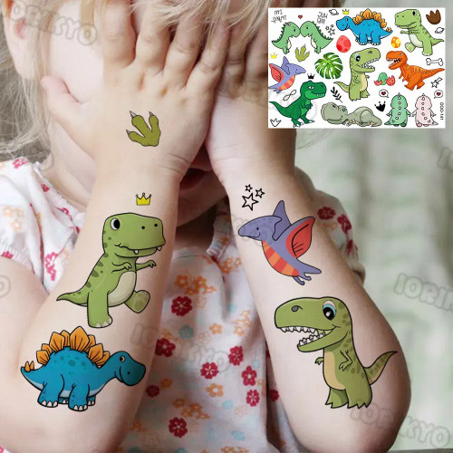 Light Grey - Cute Small Bus Car Temporary Tattoos For Kids Boys Girls Baby Child Cute Dinosaur Tattoo Sticker Funny Fake Star Tatoo Face Hand By WTB