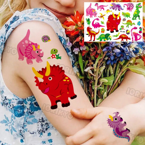 White - Cute Small Bus Car Temporary Tattoos For Kids Boys Girls Baby Child Cute Dinosaur Tattoo Sticker Funny Fake Star Tatoo Face Hand By WTB
