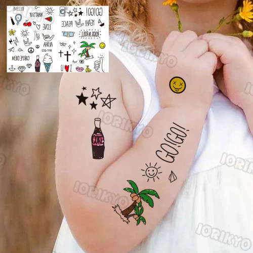 Army Green - Round Dinosaur Demon Temporary Tattoo For Kids Boys Girls Moon Unicorn Tattoos Sticker Fake Watercolour Arm Tatoos Son Daughter By WTB