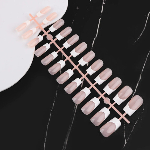 White - 24Pcs/Bag French False Nails Frosted Press On Fake Nail Tips Full Cover Artificial Fingernails Ballet Detachable By WTB