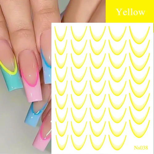 Gold - White French 3D Nail Stickers Manicure Gradient Line Flower Nail Art Designs Self-Adhesive Nail Tips Guides For Diy Decoration By WTB