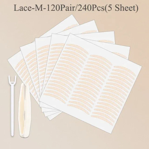 Brushed Brass - Clear Beige Stripe Self-Adhesive Natural Eye Tape Makeup Tool Invisible Double Fold Eyelid Lace Paste Eyelid Tape Sticker 240Pcs By WTB