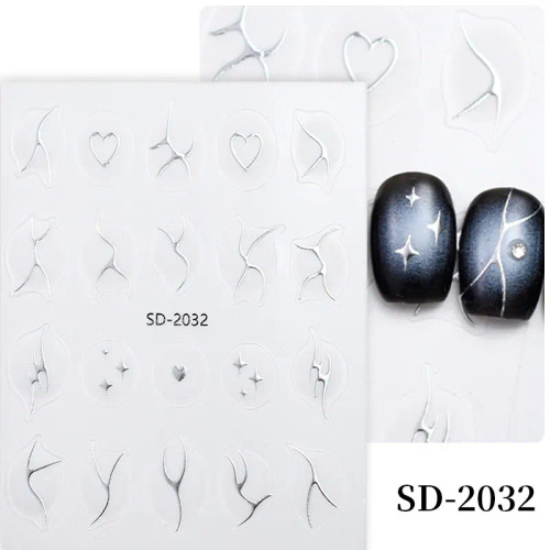 Creamy White - White French 3D Nail Stickers Manicure Gradient Line Flower Nail Art Designs Self-Adhesive Nail Tips Guides For Diy Decoration By WTB