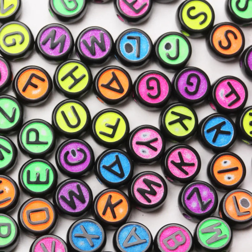 Black - 100Pcs 6.5Mm Colored Round Acrylic Letter Loose Beads Fashion Jewelry Making Bracelet For Necklace Beaded Material By WTB