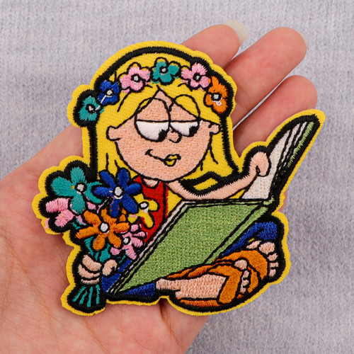 Reading Book Embroidery Patch Cartoon Girl Iron On Patches For Clothing Thermoadhesive Patches On Clothes Diy Sew Badges By WTB