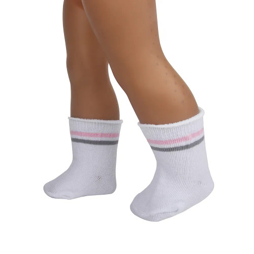 Dark Khaki - Doll Accessories Socks Heart Stripe Solid Color Knit Doll Socks For 43Cm Baby New Born&18 Inch American,Og Girl Doll Toy By WTB
