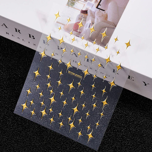 Amy Green - 3D Laser Silver/Rose Gold Hollow Cross Star Nail Art Stickers Design Self-Adhesive Hollow Cross Star Nail/Body Art Decor Sticker By WTB