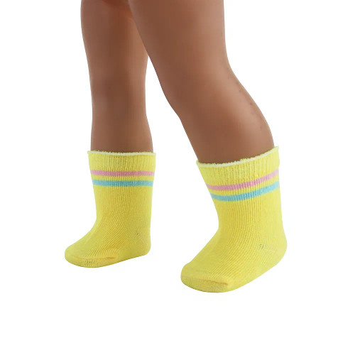 Yellow - Doll Accessories Socks Heart Stripe Solid Color Knit Doll Socks For 43Cm Baby New Born&18 Inch American,Og Girl Doll Toy By WTB