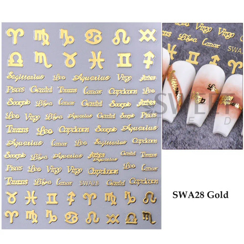 Ivory - Metallic Bohemian Style Nail Sticker Gold Silver Lace Lines Green Gem Love Heart 3D Holographic Manicure Sliders Nail Decoration By WTB