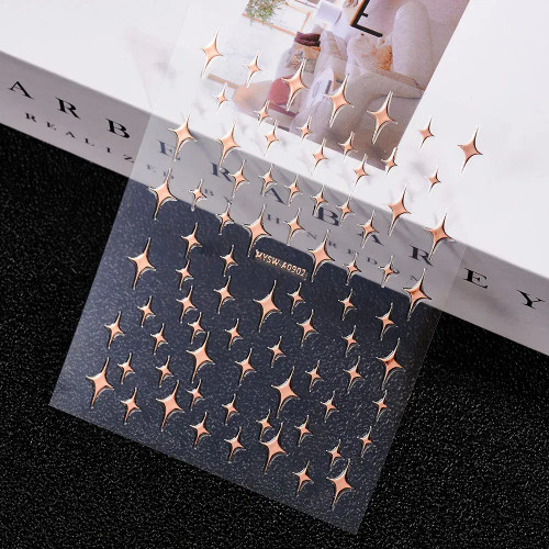 Gray - 3D Laser Silver/Rose Gold Hollow Cross Star Nail Art Stickers Design Self-Adhesive Hollow Cross Star Nail/Body Art Decor Sticker By WTB