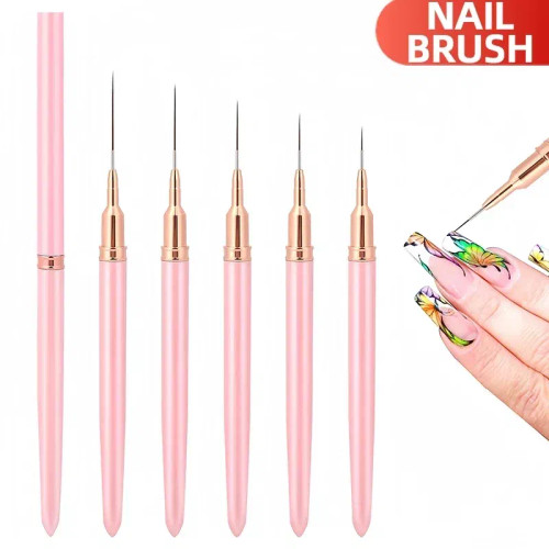 Clear - 1Pcs French Stripe Nail Art Liner Brush Set Pink Tips Ultra-Thin Line Drawing Pen Carved Uv Gel Painting Brushes Manicure Tools By WTB